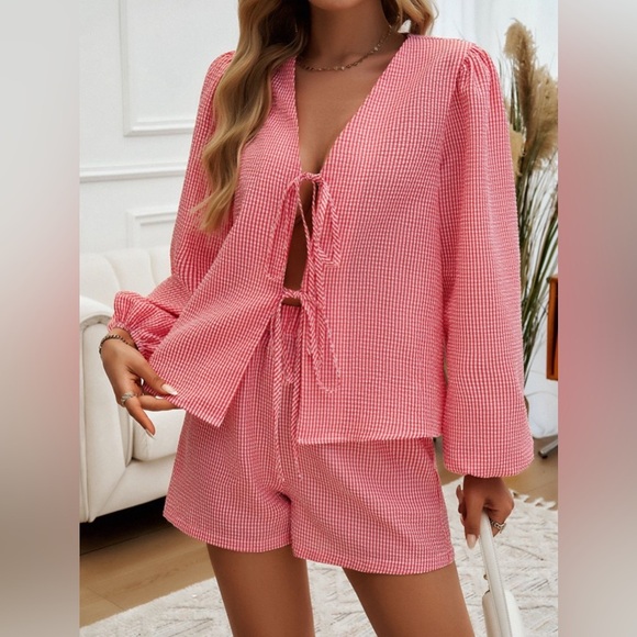 Tie front long sleeve lounge set light blue - Picture 8 of 10